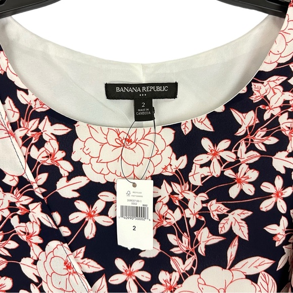BANANA REPUBLIC | Navy Blue White Floral Print Faux Wrap Midi Dress NWT Sz 2 - Picture 12 of 15